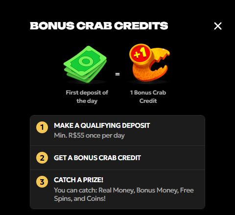 Faça depósito e receba crédito bonus crab
