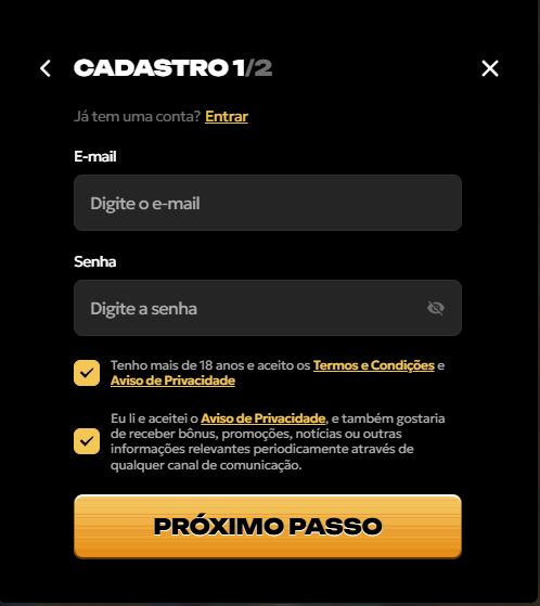 Cadastre nova conta inserindo e-mail e senha