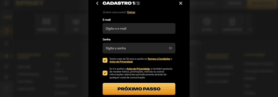 Preencha formulário de cadastro.